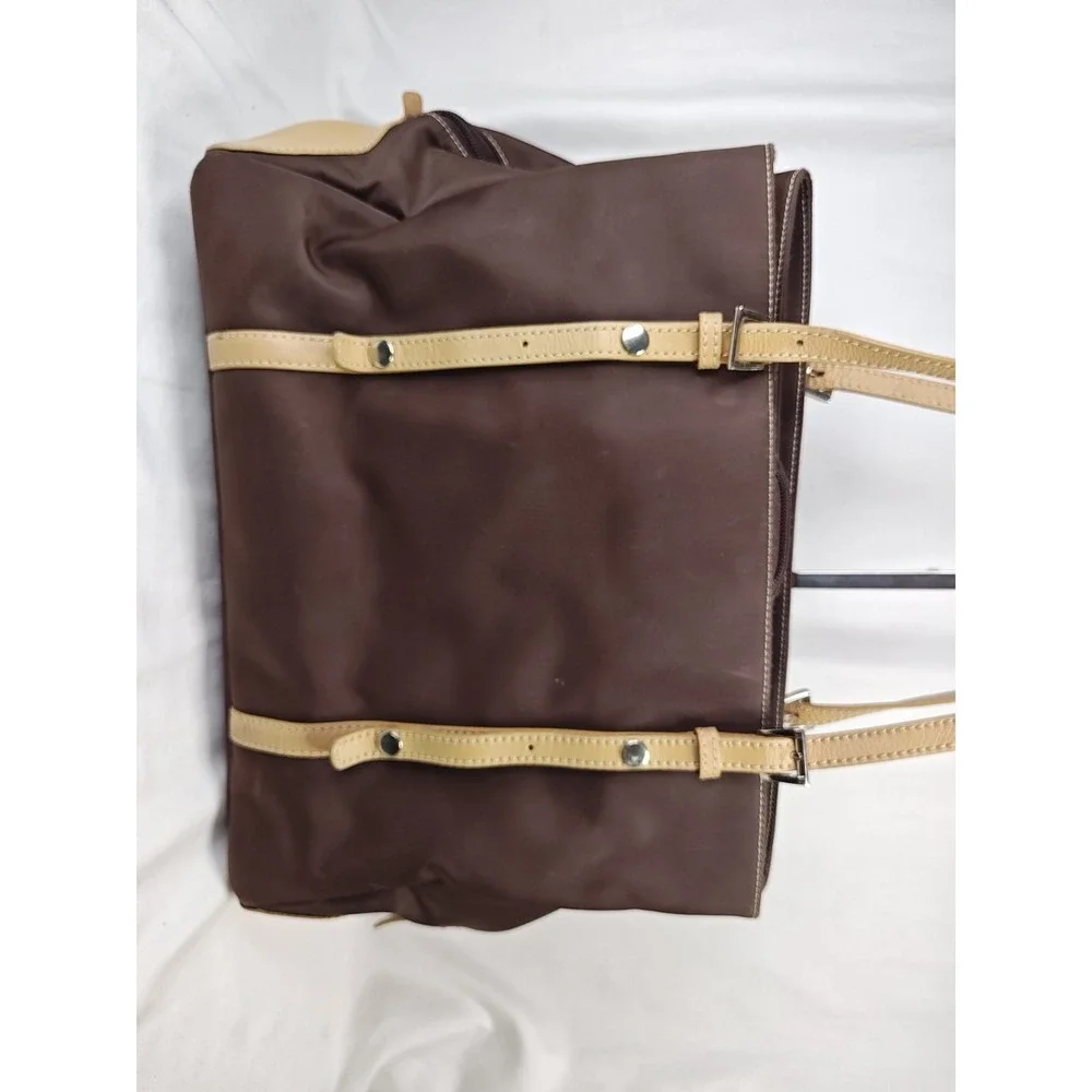 STORKSAK London Bag brown nylon tan leather strap tote Diaper bag Weekend bag